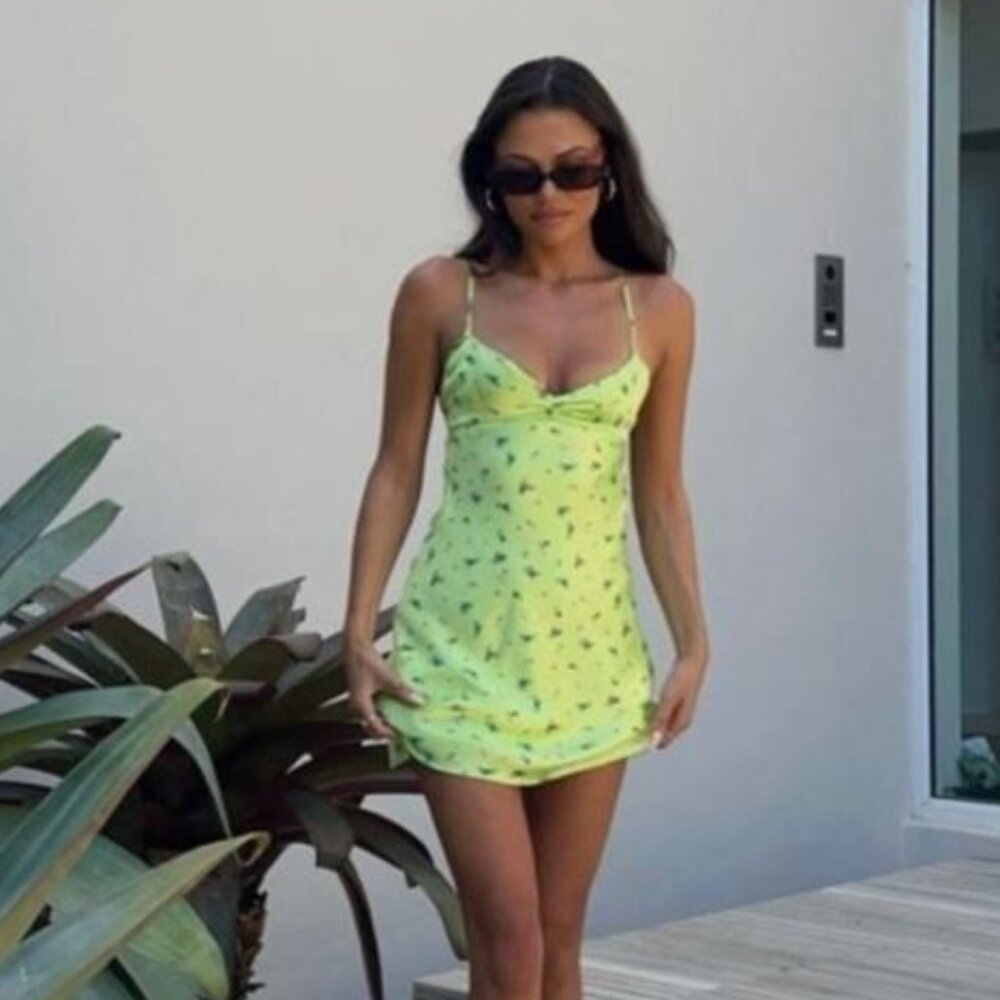 NWT | Zara | Short Satin Effect Mini Dress  | Lime Green | xs